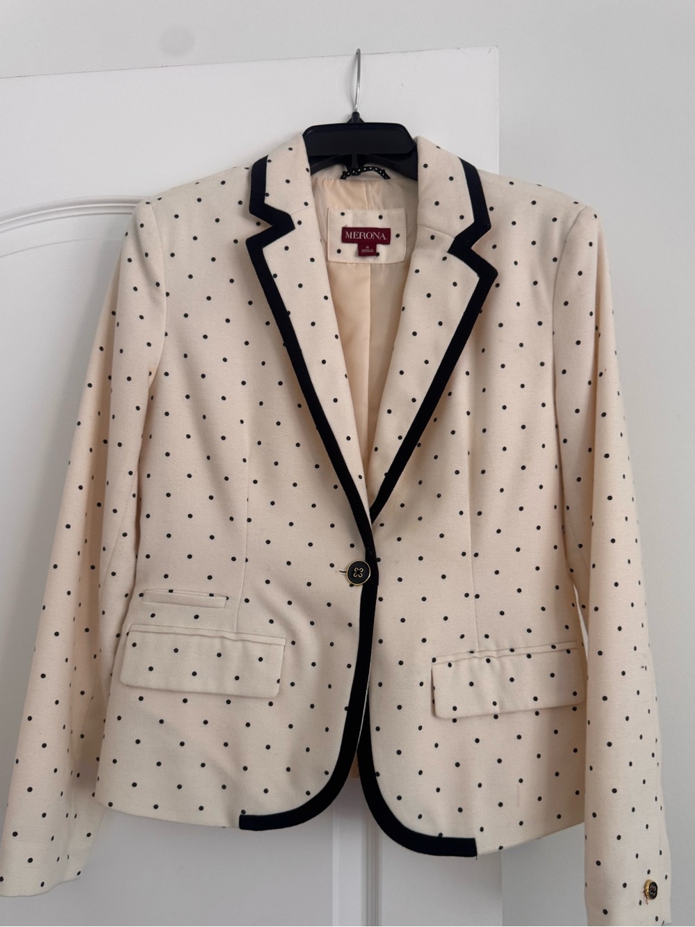 Merona Cream Blazer with Black Polka Dots and Trim